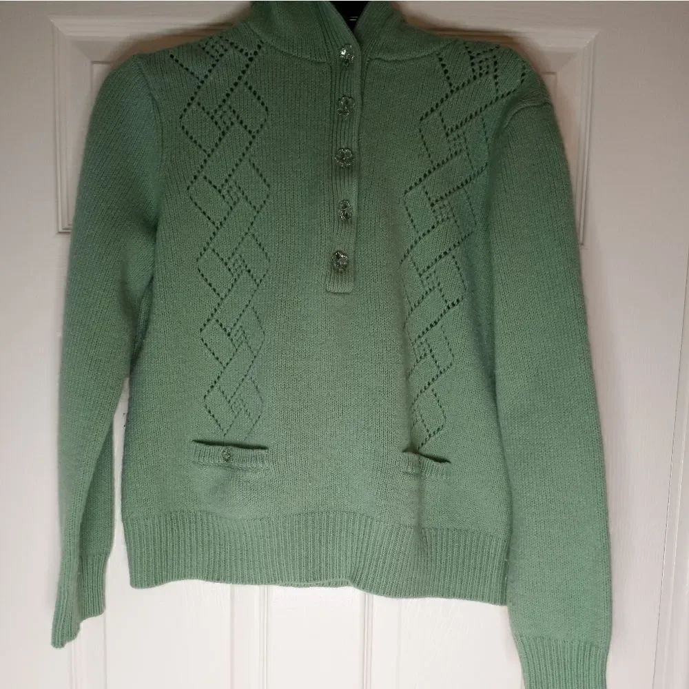 JonesNewYorkSport M TeeGreen WoolBlendKnittedHalfButtonUp Women'sSweaterHoodie.
